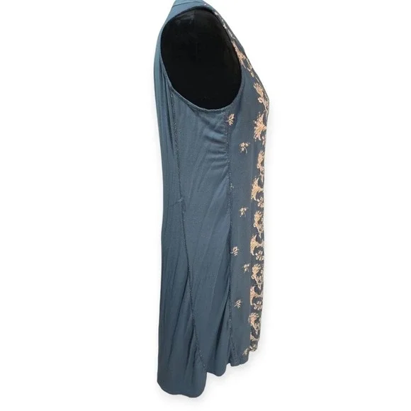 Anthropologie Tiny Syden Embroidered Floral Sleeveless Button Front Dress Teal M - Picture 9 of 10